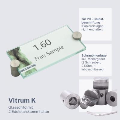 Türschild VITRUM K , Glasschild, Büroschild, Doppelglasschild